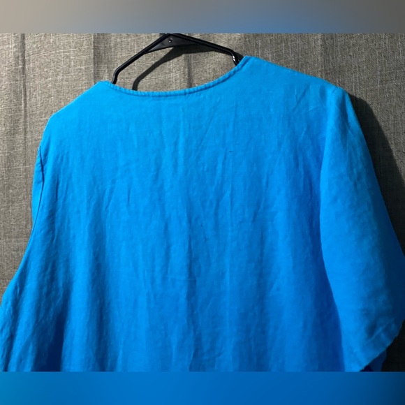 Vtg Bridgewater Studio sz 16W Short Sleeve V Neck Linen Maxi Dress Blue - Picture 7 of 9